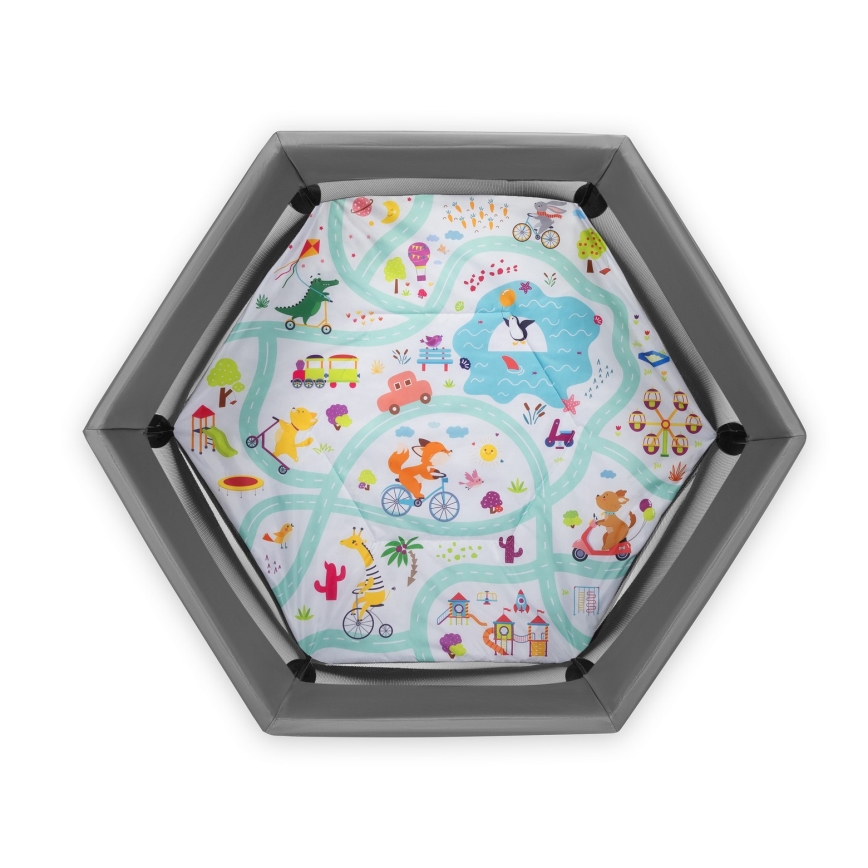 Lionelo - Hrací ohrádka ROEL Grey Multicolor