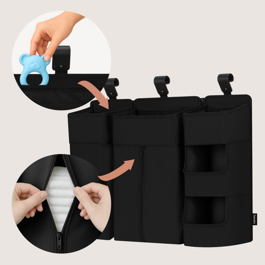 Lionelo - Organizér na postýlku 3v1 SIDEPOCKET Black