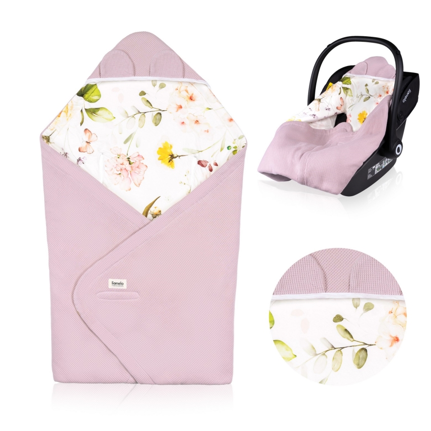 Lionelo - Zavinovačka do autosedačky TRAVEL SWADDLE 90x90 cm Pink Flower