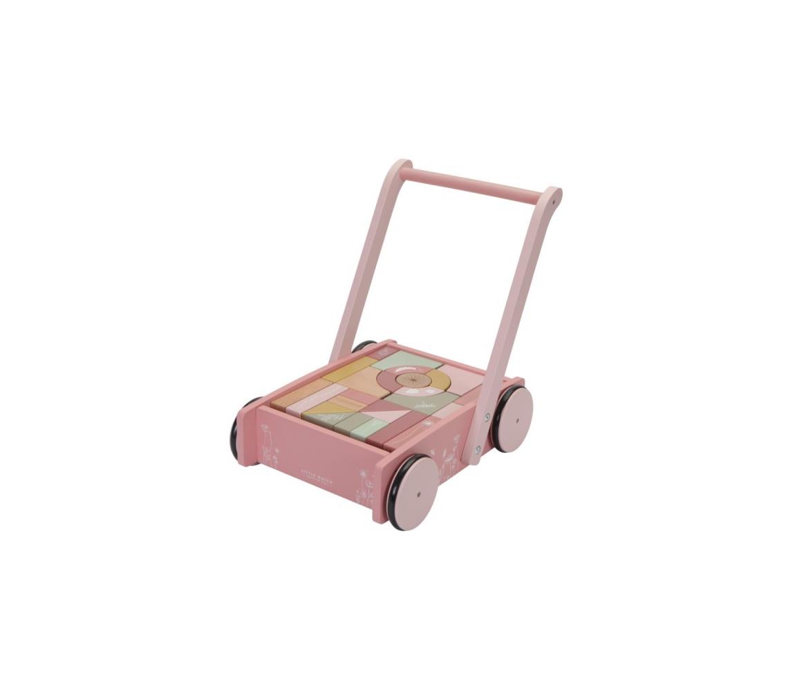 Little Dutch Little Dutch - Dřevěný vozík s kostkami růžová FBB0106