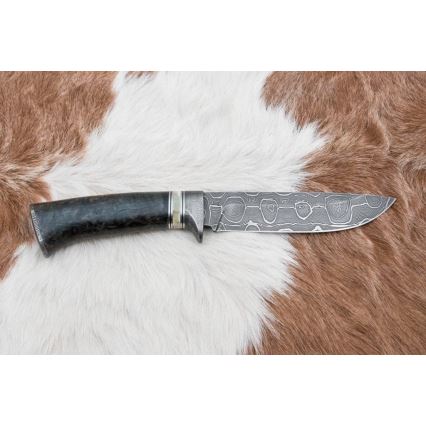 Lovecký damaškový nůž 13,8 cm bříza/velbloudí kost