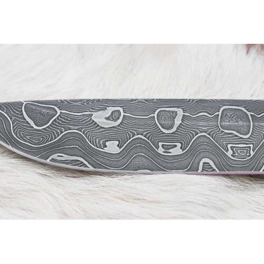Lovecký damaškový nůž 13,8 cm bříza/velbloudí kost