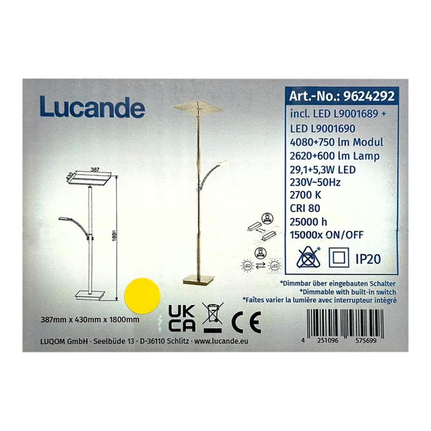 Lucande - LED Stmívatelná stojací lampa PARTHENA LED/29,1W/230V + LED/5,3W/230V