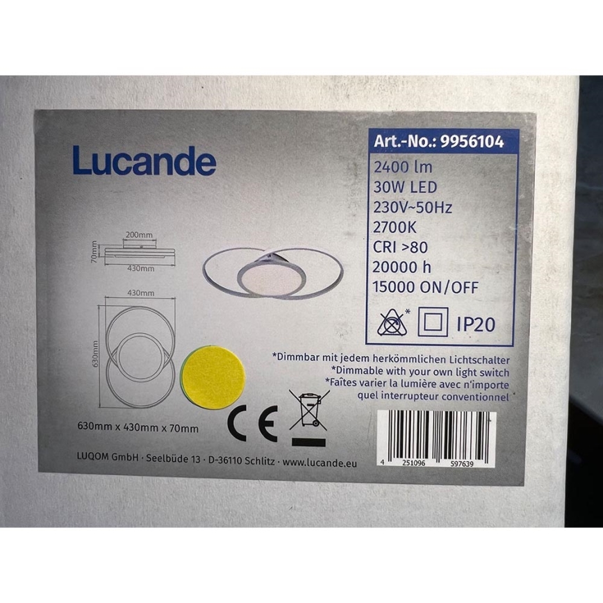 Lucande - LED Stmívatelné stropní svítidlo SENNE LED/30W/230V