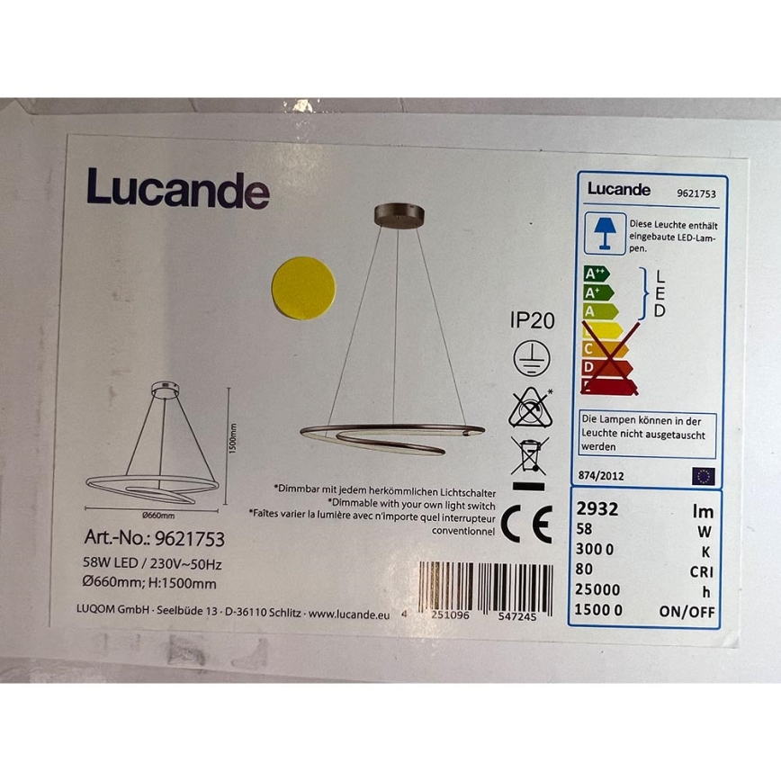 Lucande - LED Stmívatelný lustr na lanku MIRASU LED/58W/230V