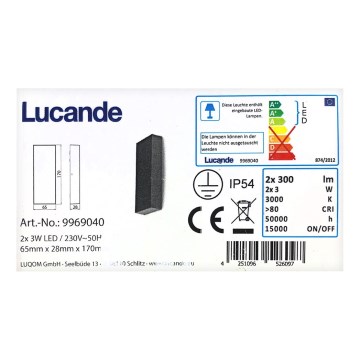 Lucande - LED Venkovní nástěnné svítidlo CORDA 2xLED/3W/230V IP54