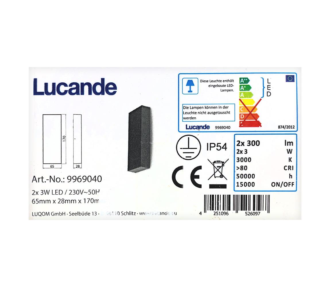 Lucande Lucande - LED Venkovní nástěnné svítidlo CORDA 2xLED/3W/230V IP54 LW0264