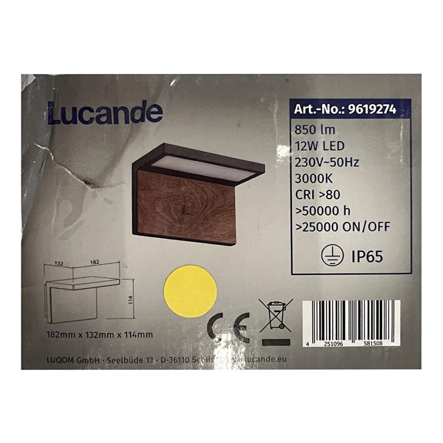 Lucande - LED Venkovní nástěnné svítidlo LIGNUS LED/12W/230V IP65