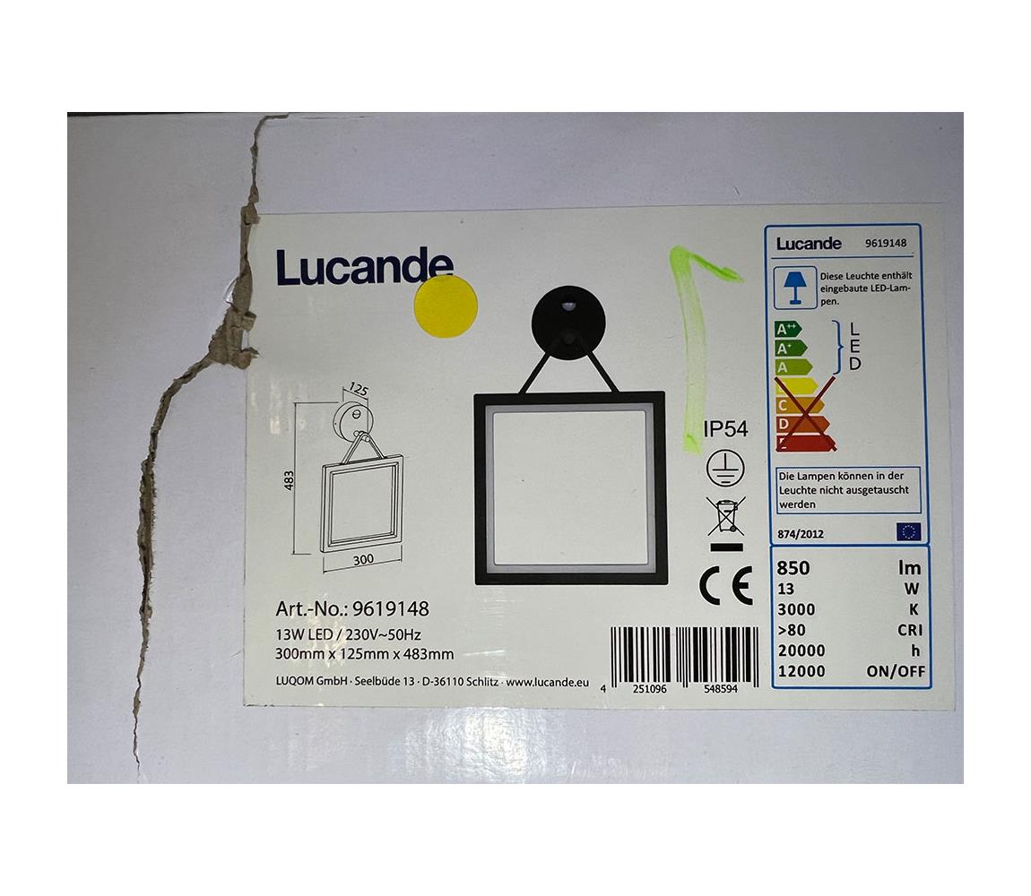 Lucande Lucande - LED Venkovní nástěnné svítidlo se senzorem MIRCO LED/13W/230V IP54 LW0358
