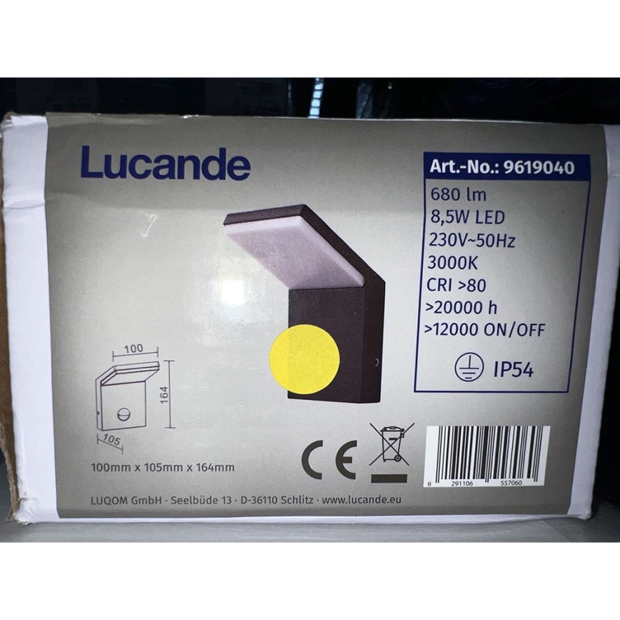 Lucande - LED Venkovní nástěnné svítidlo se senzorem NEVIO LED/8,5W/230V IP54