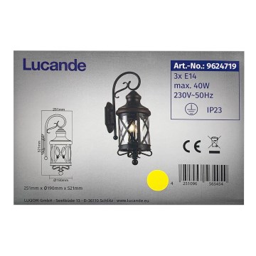 Lucande - Venkovní nástěnné svítidlo MARCELLINO 3xE14/40W/230V IP23