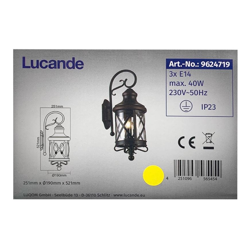 Lucande - Venkovní nástěnné svítidlo MARCELLINO 3xE14/40W/230V IP23