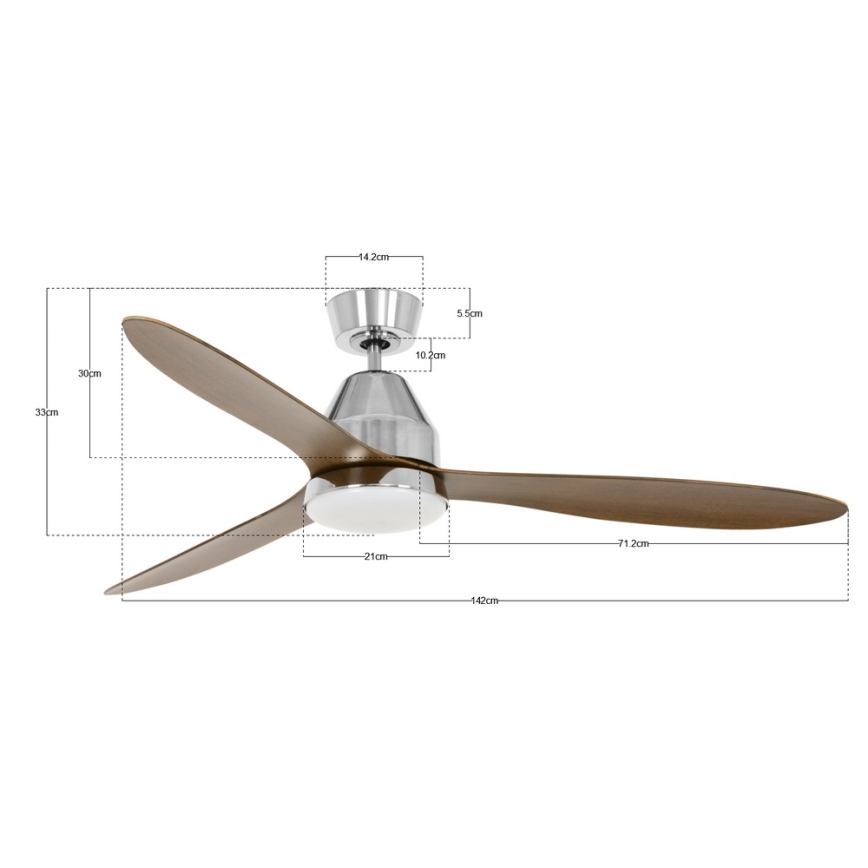 Lucci air 213045 - LED Stropní ventilátor WHITEHAVEN GX53/17W/230V lesklý chrom/hnědá + dálkové ovládání