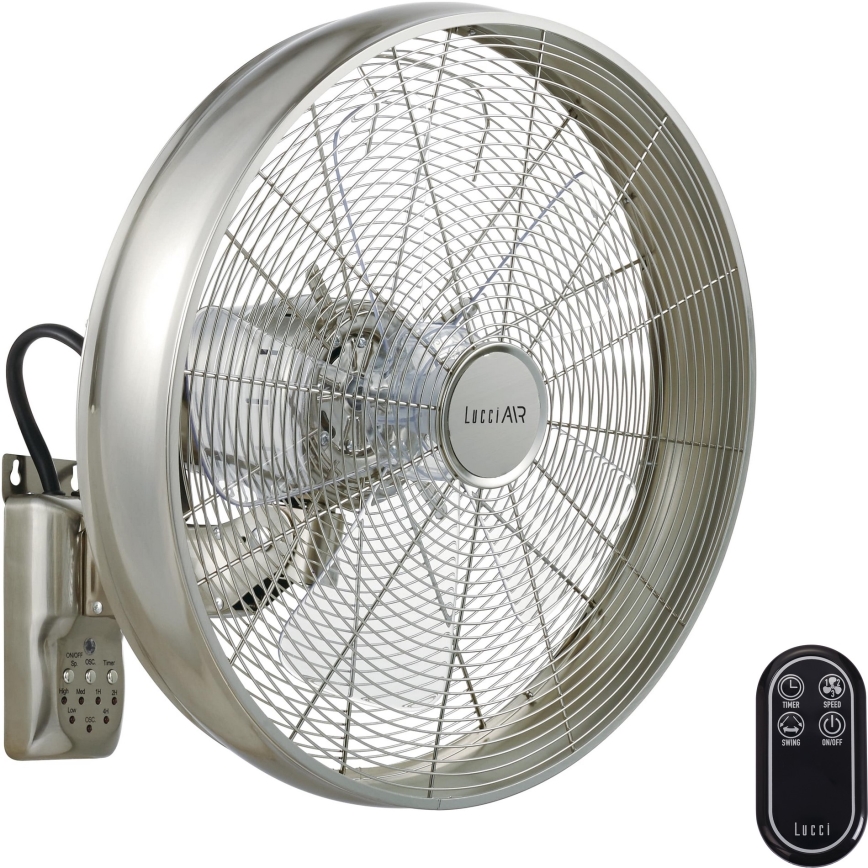 Lucci air 213126 - Nástěnný ventilátor BREEZE 55W/230V matný chrom pr. 46 cm + dálkové ovládání