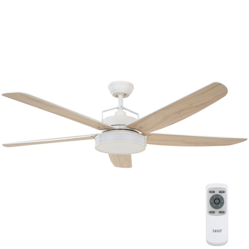 Lucci air 213176-LED Stmívatelný stropní ventilátor LOUISVILLE 1xGX53/18W/230V dřevo/bílá pr. 157 cm + dálkové ovládání