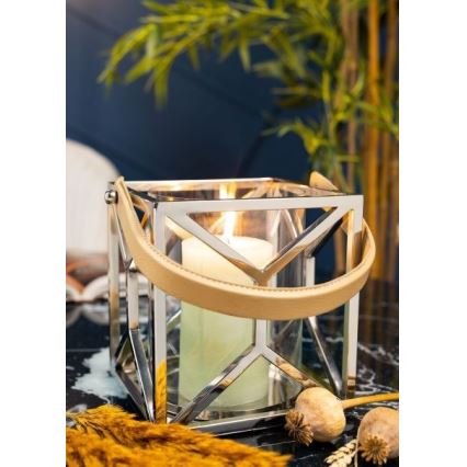 Lucerna LAMPION 21 cm lesklý chrom/hnědá