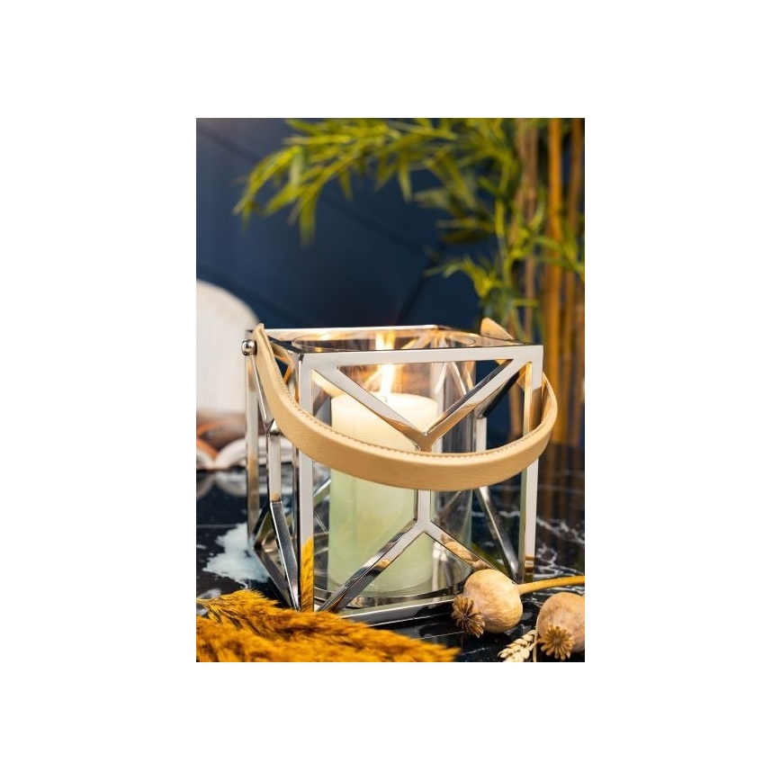 Lucerna LAMPION 21 cm lesklý chrom/hnědá