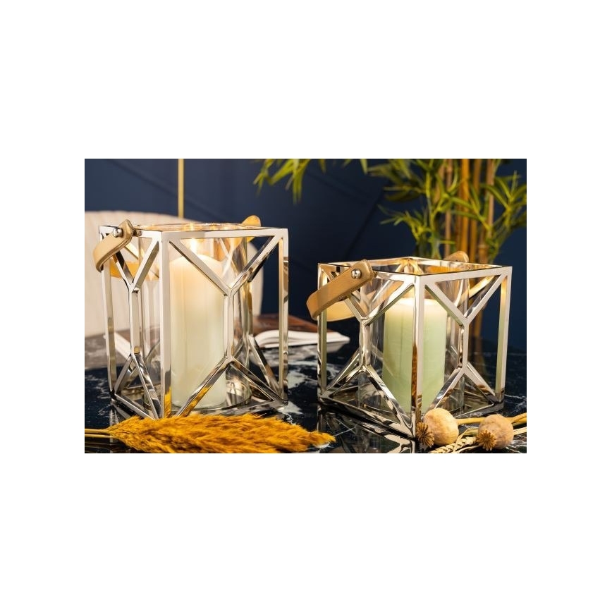 Lucerna LAMPION 21 cm lesklý chrom/hnědá