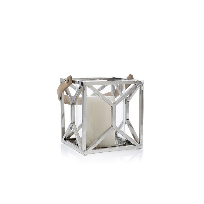 Lucerna LAMPION 21 cm lesklý chrom/hnědá