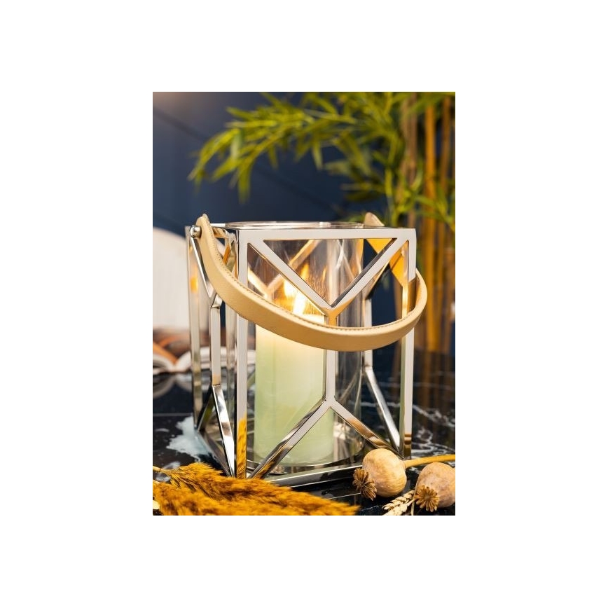 Lucerna LAMPION 26 cm lesklý chrom/hnědá