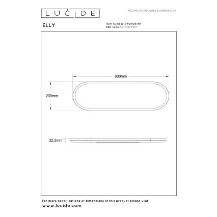 Lucide 07121/24/30 - LED Stmívatelné stropní svítidlo ELLY LED/24W/230V 2700/3300/4000K 20x60 cm