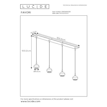 Lucide 09434/04/30 - Lustr na lanku FAVORI 4xGU10/5W/230V černá