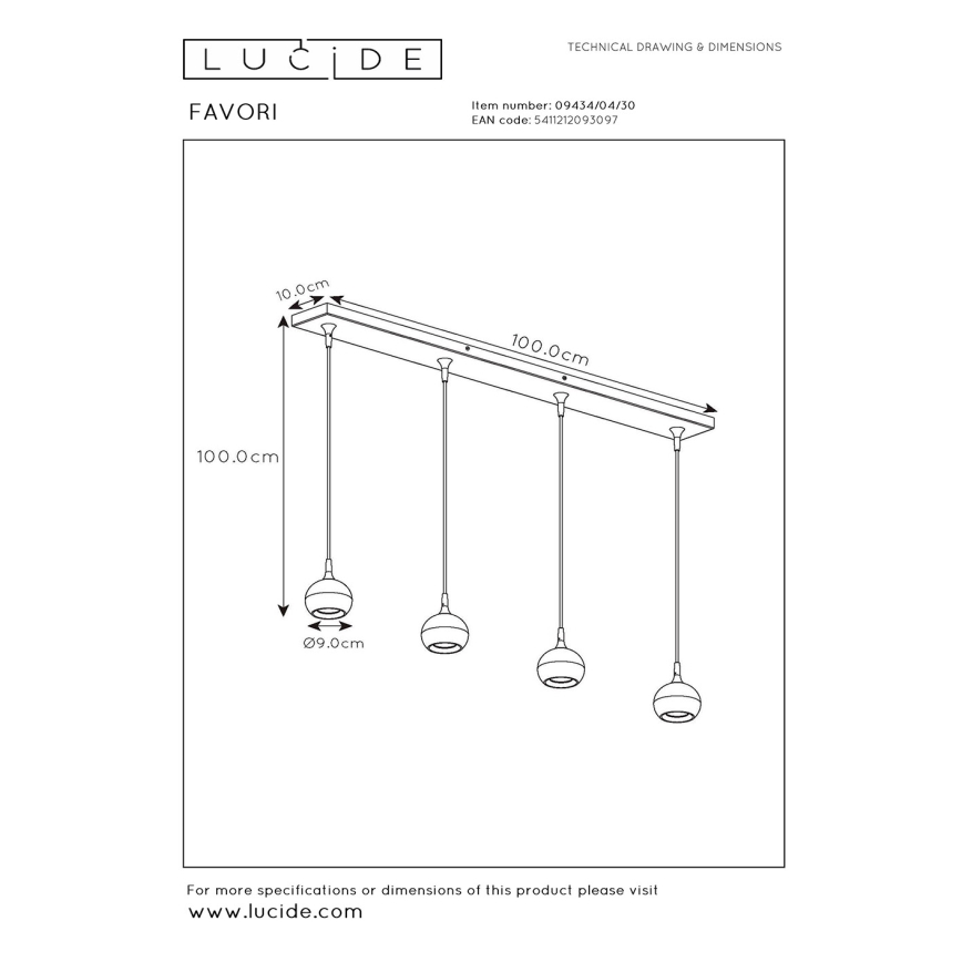 Lucide 09434/04/30 - Lustr na lanku FAVORI 4xGU10/5W/230V černá