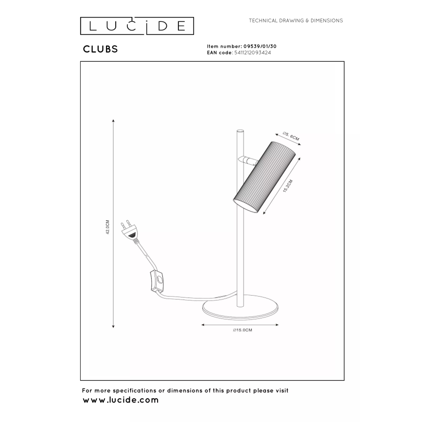 Lucide 09539/01/30 - Stolní lampa CLUBS 1xGU10/40W/230V černá