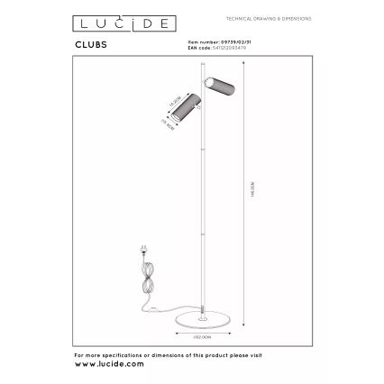 Lucide 09739/02/31 - Stojací lampa CLUBS 2xGU10/40W/230V bílá