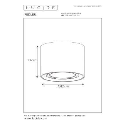 Lucide 09921/12/31 - LED Stmívatelné bodové svítidlo FEDLER 1xGU10/12W/230V 2200-3000K CRI95 bílá