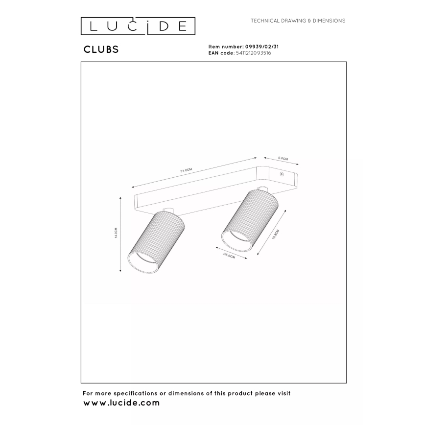 Lucide 09939/02/31 - Bodové svítidlo CLUBS 2xGU10/40W/230V bílá