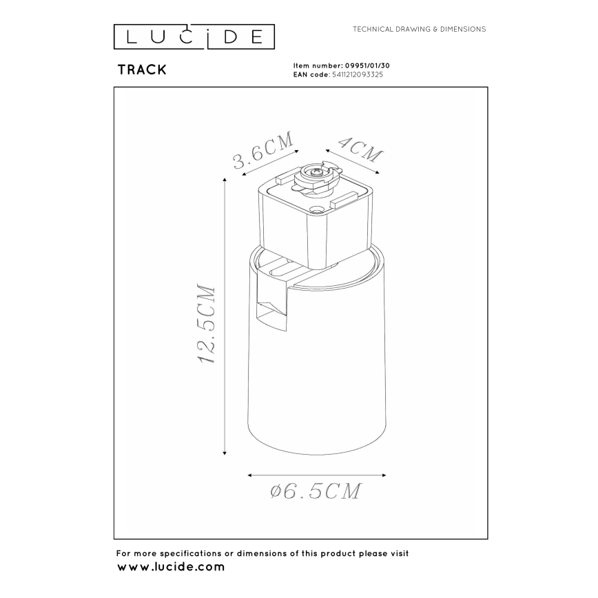 Lucide 09951/01/30 - Bodové svítidlo do lištového systému TRACK 1xGU10/MR16/50W/230V