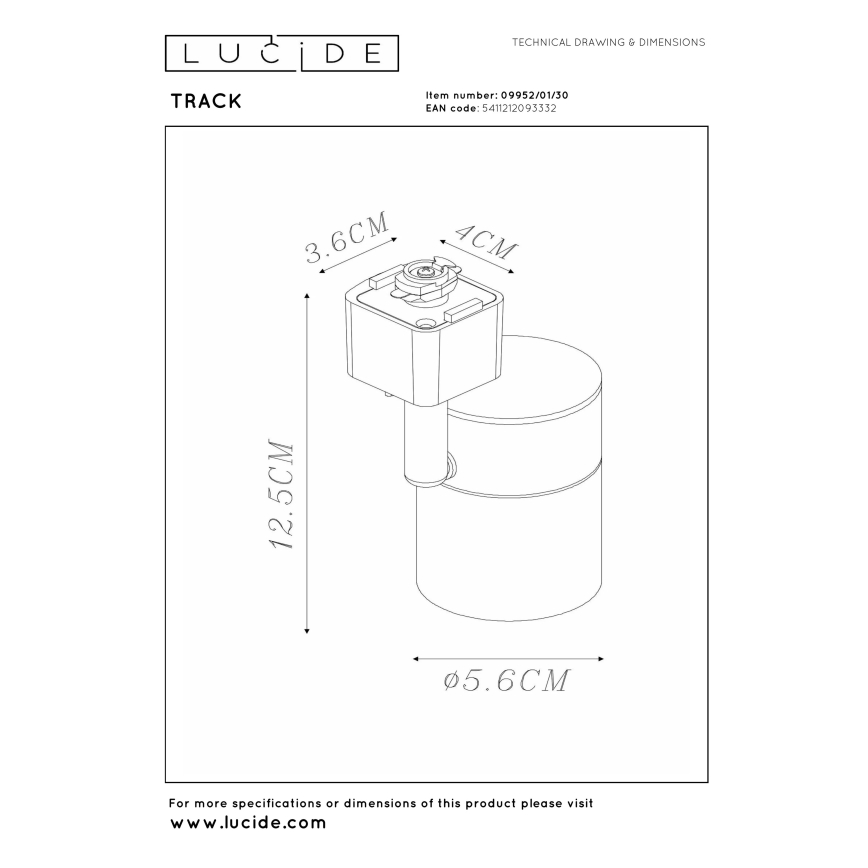 Lucide 09952/01/30 - Bodové svítidlo do lištového systému TRACK 1xGU10/MR16/50W/230V