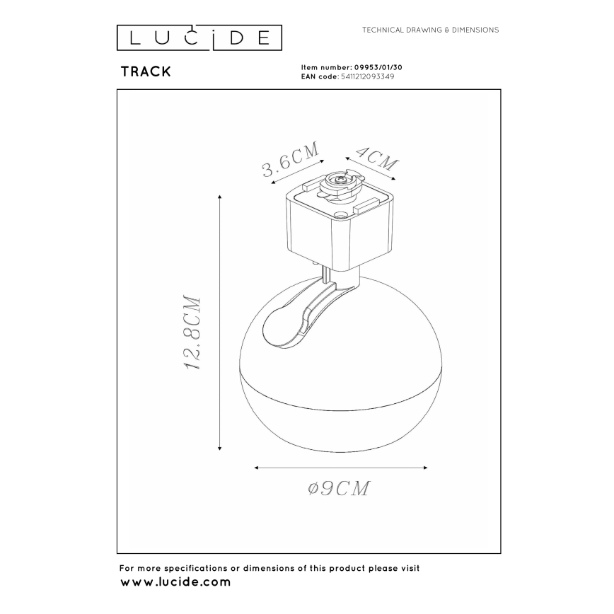 Lucide 09953/01/30 - Bodové svítidlo do lištového systému TRACK 1xGU10/MR16/50W/230V