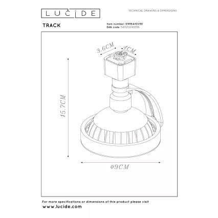 Lucide 09954/01/30 - Bodové svítidlo do lištového systému TRACK 1xGU10/ES111/50W/230V