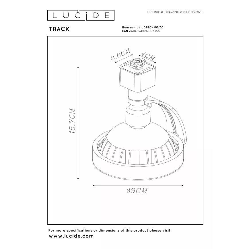 Lucide 09954/01/30 - Bodové svítidlo do lištového systému TRACK 1xGU10/ES111/50W/230V
