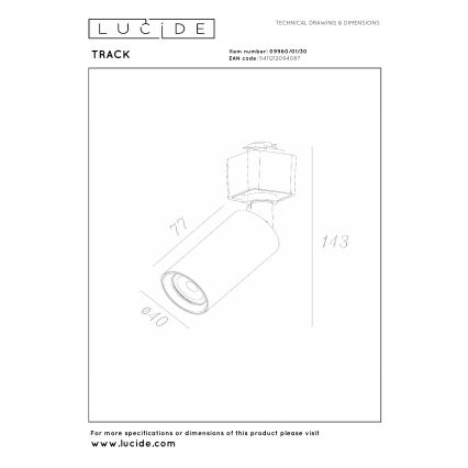 Lucide 09960/01/30 - Bodové svítidlo do lištového systému TRACK 1xGU10/MR11/3,8W/230V