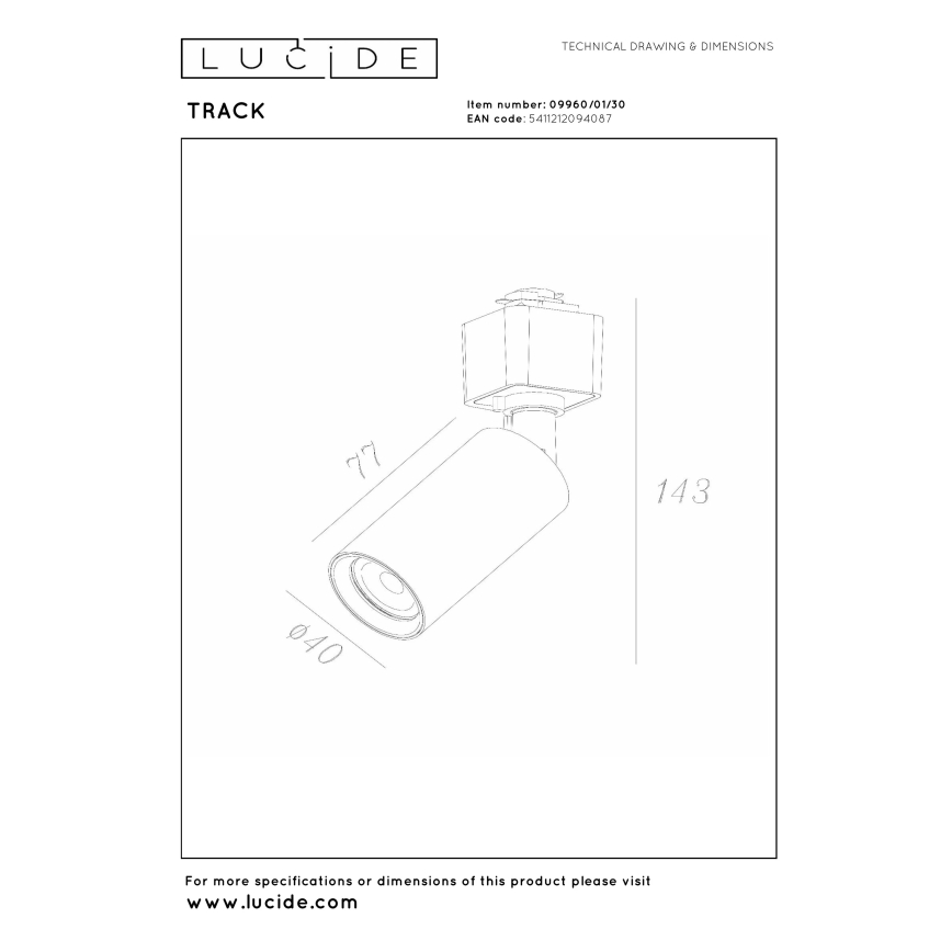 Lucide 09960/01/30 - Bodové svítidlo do lištového systému TRACK 1xGU10/MR11/3,8W/230V
