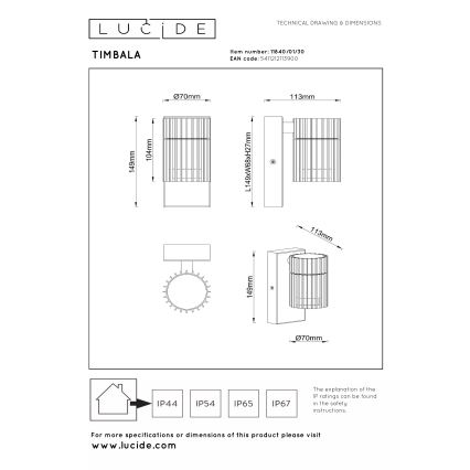 Lucide 11840/01/30 - Venkovní nástěnné svítidlo TIMBALA 1xGU10/7W/230V IP44
