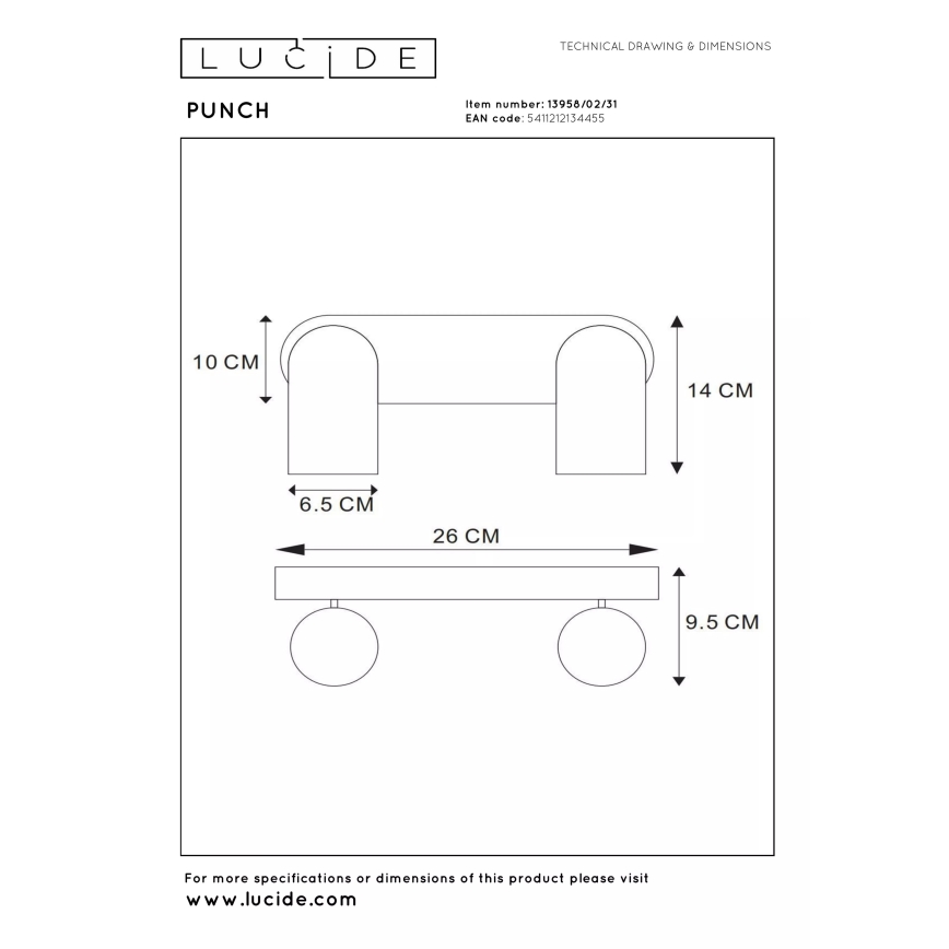 Lucide 13958/02/31 - Bodové svítidlo PUNCH 2xGU10/35W/230V bílá