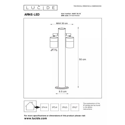 Lucide 14867/10/12 - LED Venkovní lampa ARNE-LED 2xGU10/5W/230V matný chrom IP44