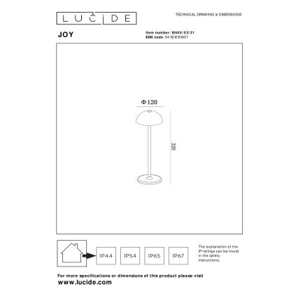 Lucide 15500/02/31 - LED Stmívatelná dotyková venkovní lampa JOY LED/1,5W/3,7V USB IP54 2200 mAh bílá