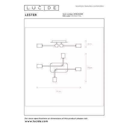 Lucide 21118/04/02 - Přisazený lustr LESTER 4xE27/40W/230V zlatá