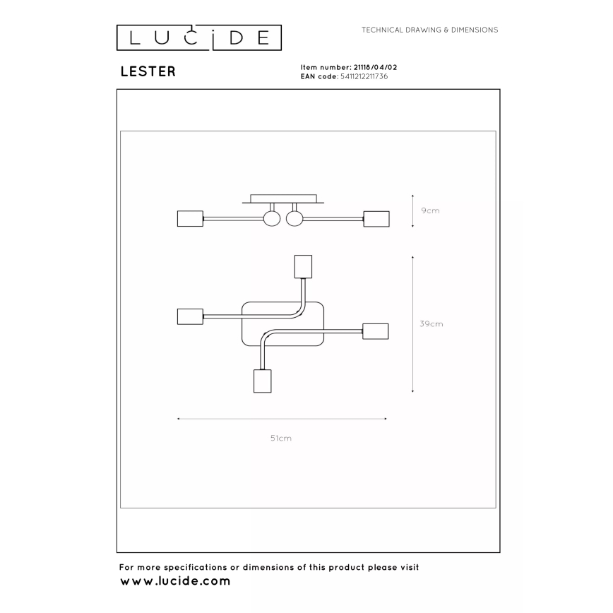 Lucide 21118/04/02 - Přisazený lustr LESTER 4xE27/40W/230V zlatá