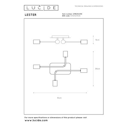 Lucide 21118/04/30 - Přisazený lustr LESTER 4xE27/40W/230V černá