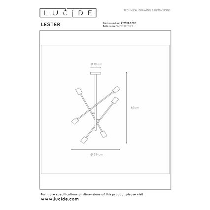 Lucide 21119/06/02 - Lustr na tyči LESTER 6xE27/40W/230V