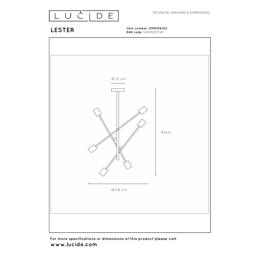 Lucide 21119/06/02 - Lustr na tyči LESTER 6xE27/40W/230V