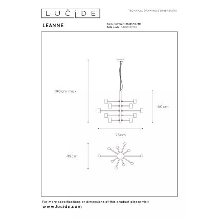 Lucide 21421/10/30 - Lustr na lanku LEANNE 10xE27/40W/230V