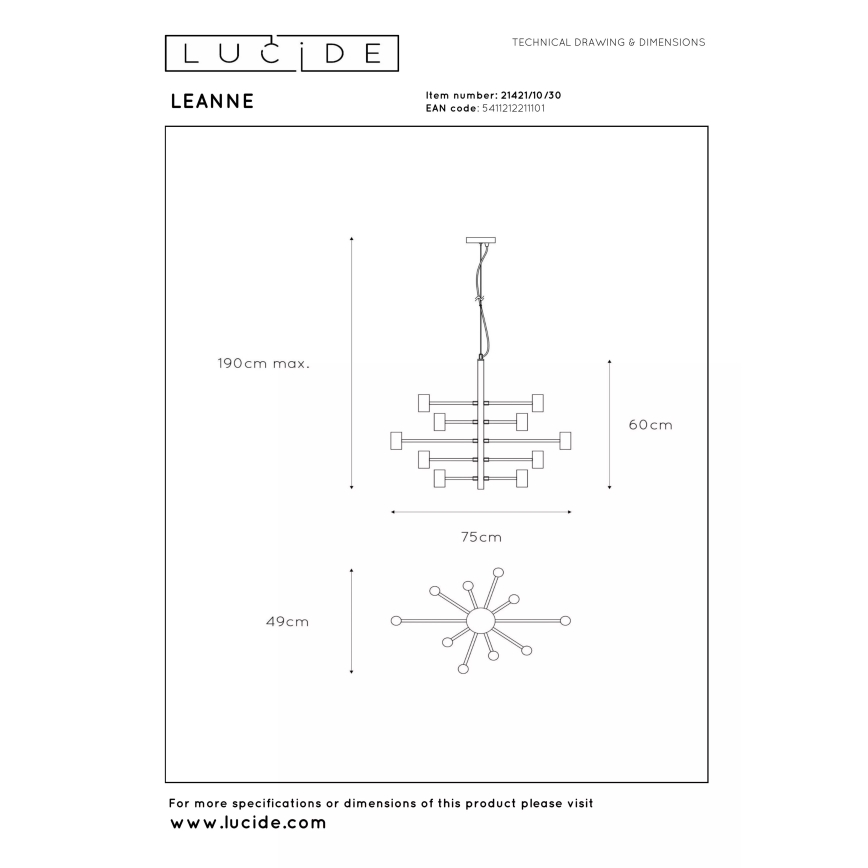 Lucide 21421/10/30 - Lustr na lanku LEANNE 10xE27/40W/230V