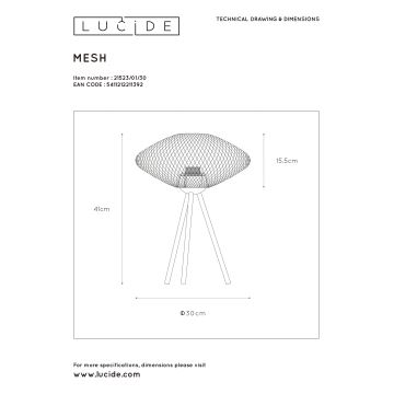 Lucide 21523/01/30 - Stolní lampa MESH 1xE27/40W/230V černá